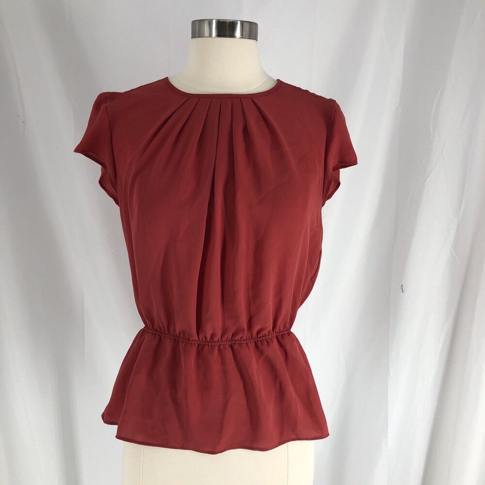 Ann taylor red blouse Elastic Waist Cap Sleeve XS